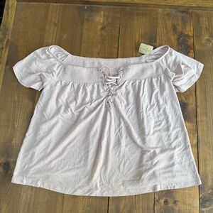 NWT American Eagle Outfitters Blush Lace-Up Off Shoulder Blouse